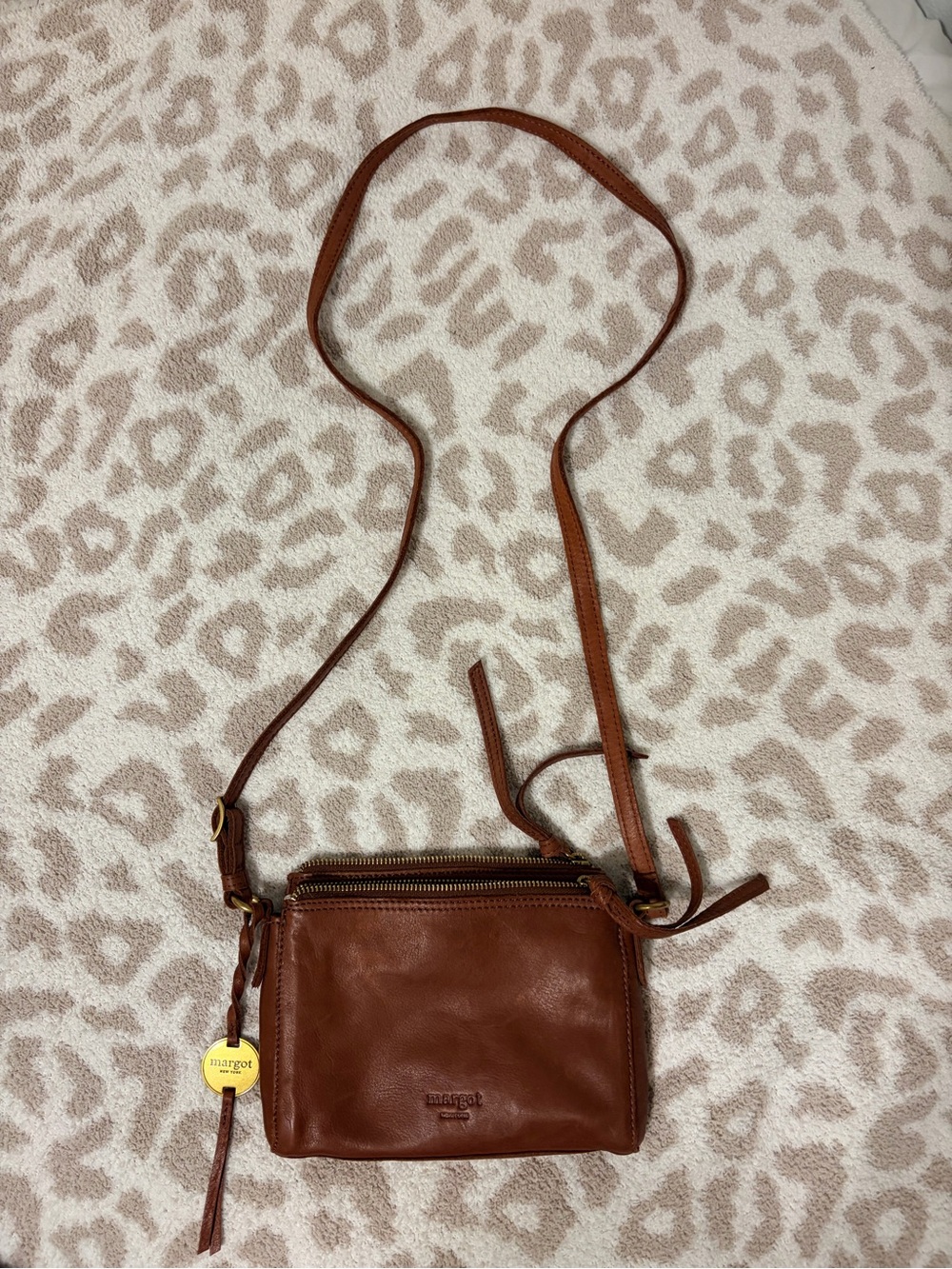Margot Brown Leather Crossbody with Gold Charm